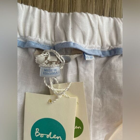 NWT  Boden Pants US 8P Long Linen Wide Leg White Womens Casual drawstring Button - Picture 11 of 16